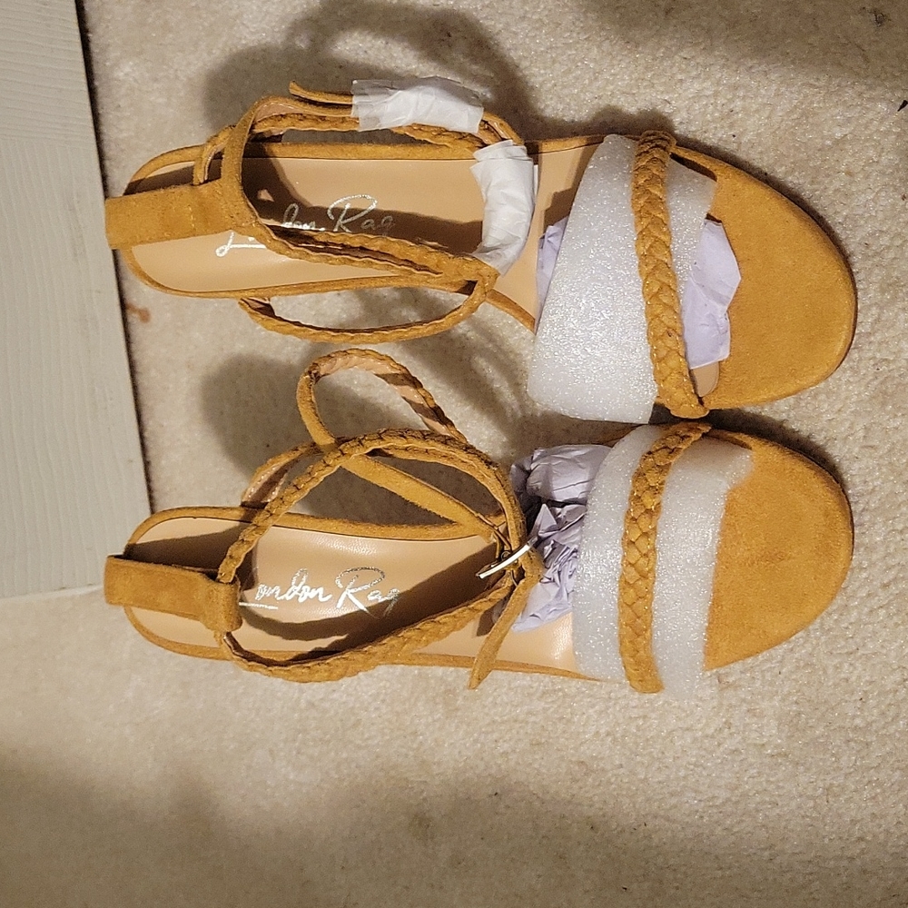 Yellow suede scrappy sandals